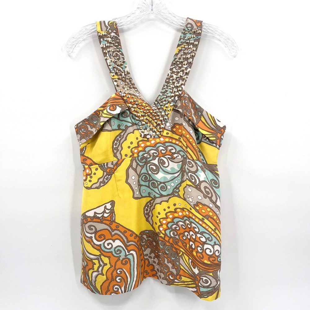 KATE SPADE Women's 4 Jana Bold Butterfly Print 100% Silk Studded Rhinestone Top